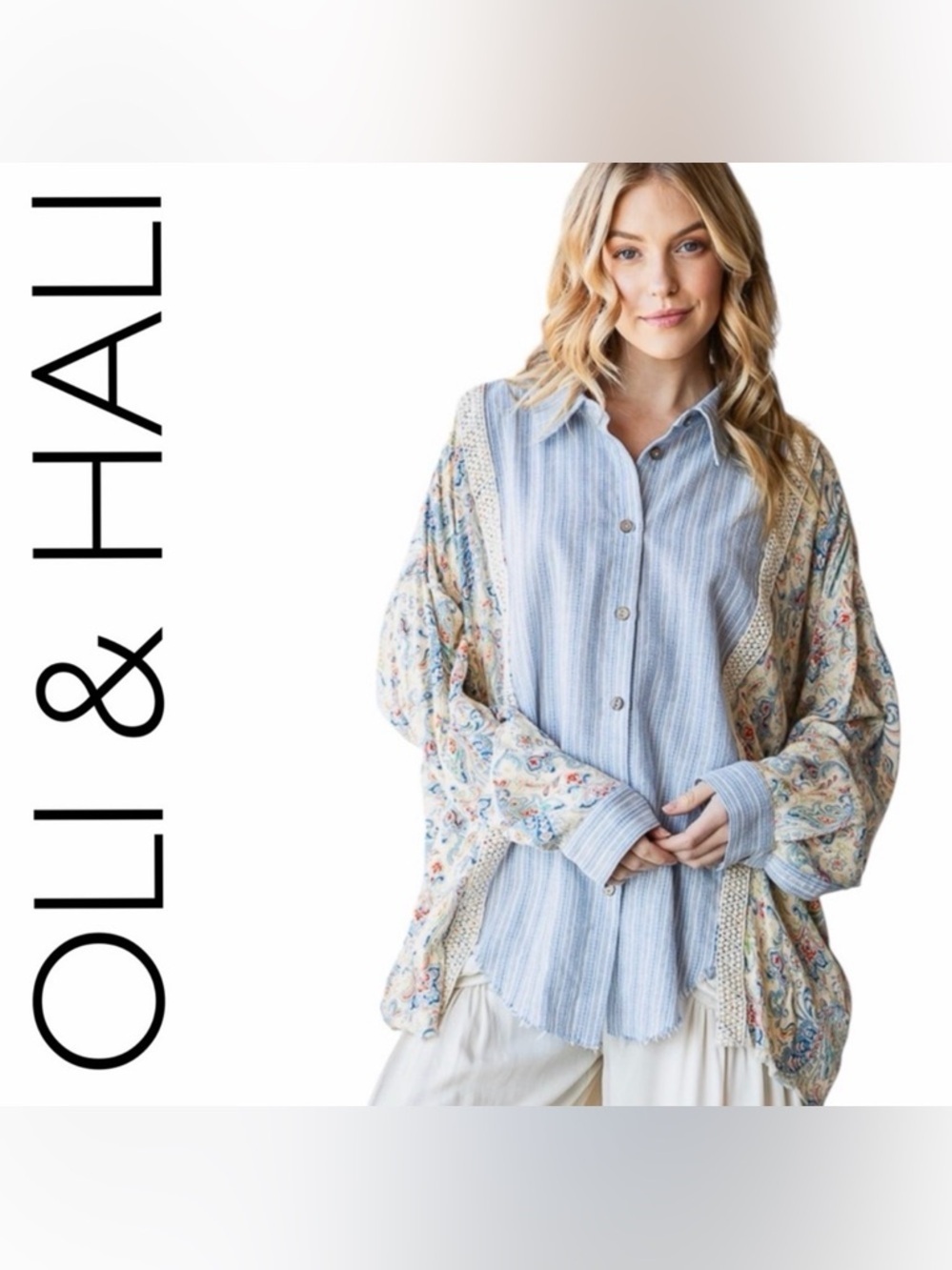 Oli & Hali Light Blue and White Striped Shirt size M